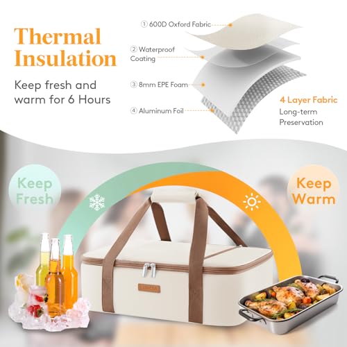 LUNCIA Insulated Casserole Carrier for Hot or Cold Food, Lasagna Lugger Tote for Potluck Parties/Picnic/Cookouts, Fits 9"×13" Baking Dish, Cream - Image 3