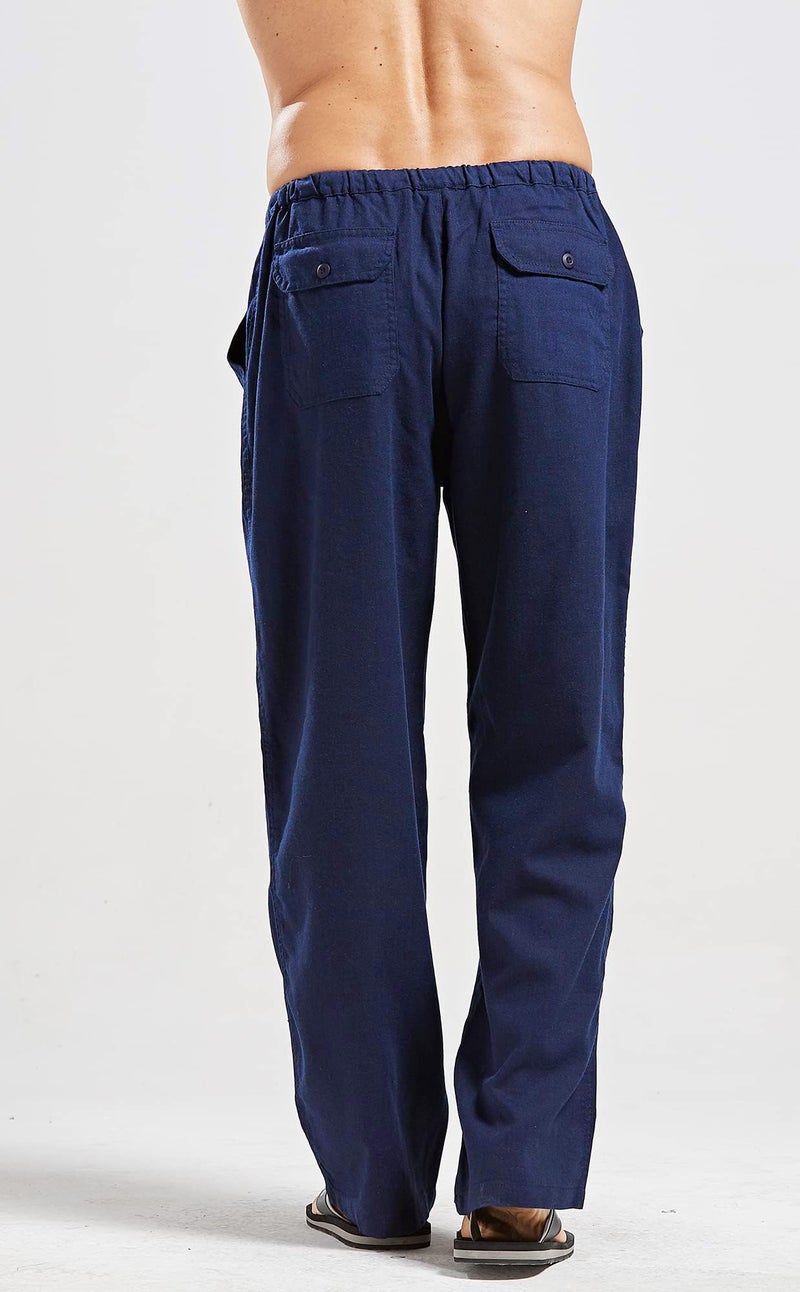 utcoco Qiuse Men's Casual Loose Fit Straight-Legs Stretchy Waist Beach Pants (Small, Navy) - Image 3