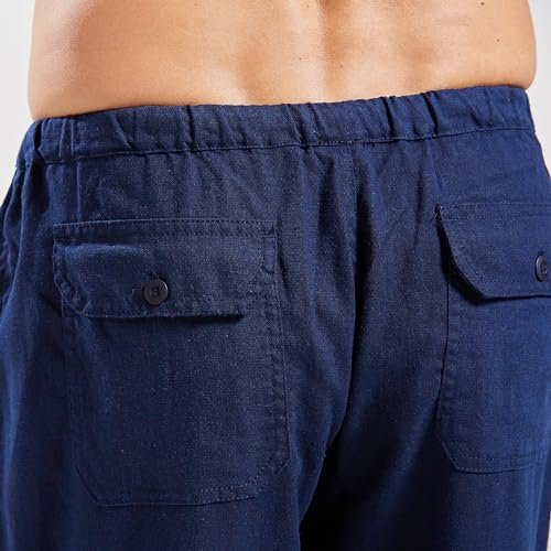 utcoco Qiuse Men's Casual Loose Fit Straight-Legs Stretchy Waist Beach Pants (Small, Navy) - Image 5