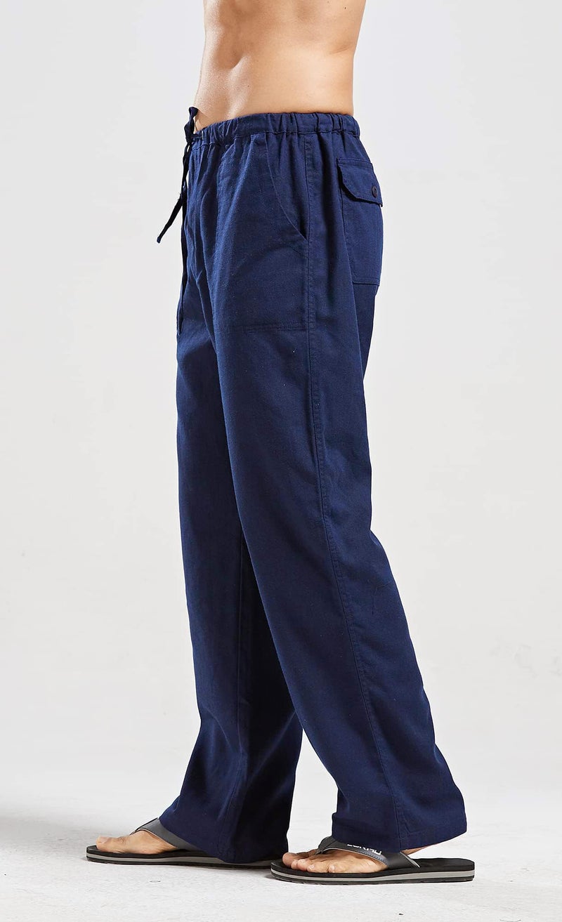 utcoco Qiuse Men's Casual Loose Fit Straight-Legs Stretchy Waist Beach Pants (Small, Navy) - Image 2
