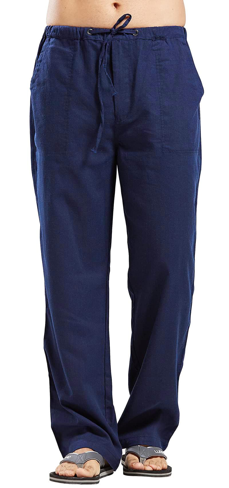 utcoco Qiuse Men's Casual Loose Fit Straight-Legs Stretchy Waist Beach Pants (Small, Navy) - Image 1