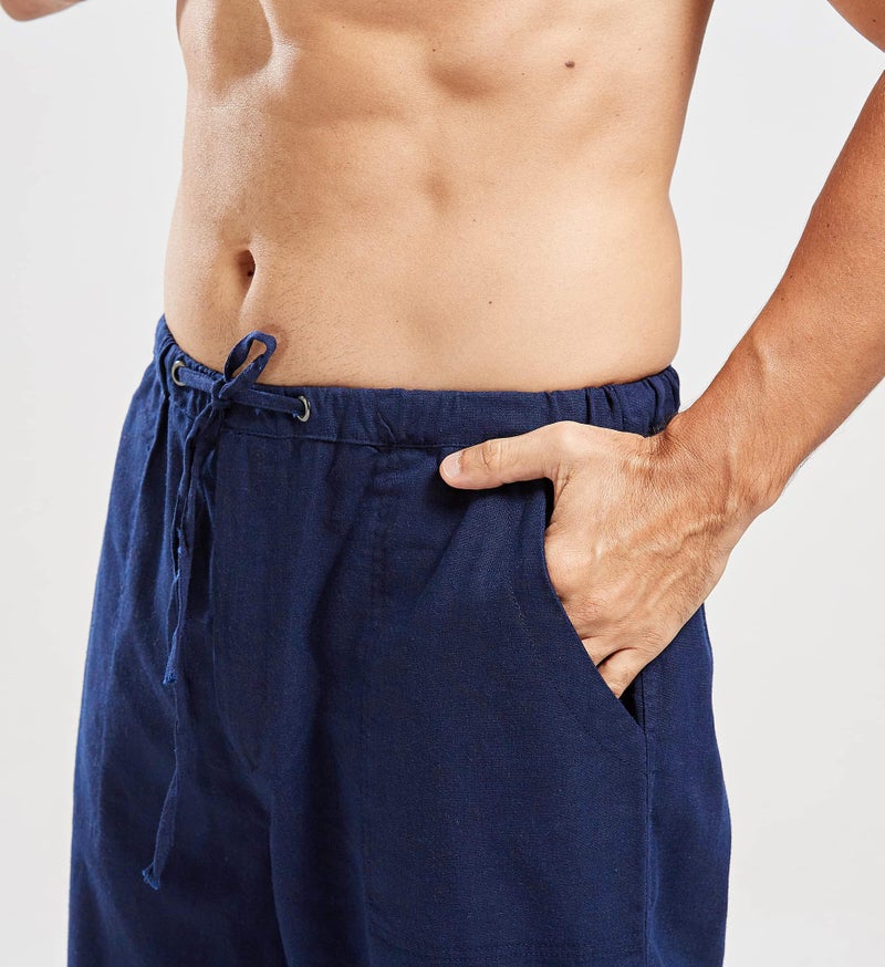 utcoco Qiuse Men's Casual Loose Fit Straight-Legs Stretchy Waist Beach Pants (Small, Navy) - Image 4
