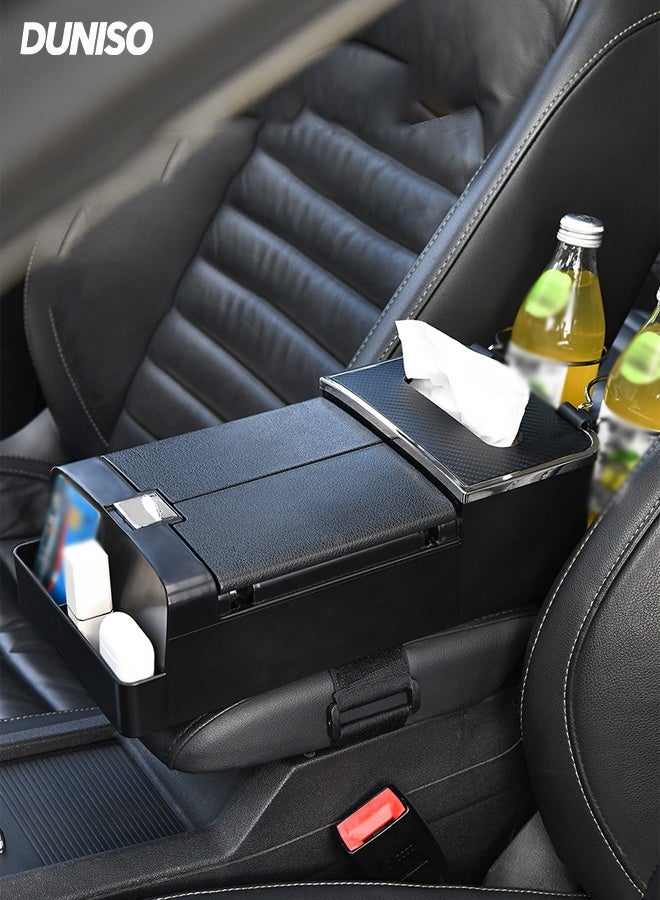 DUNISO Car Center Console Cover Protector 3in1 Car Armrest Cover Cushion Multifunctional Car Armrest Storage Box with Cup Holder、Tissue Box and Storage Box Ergonomic Design Auto Center Console Armrest Pads for Most Vehicles, SUVs, Trucks, Cars - Image 1