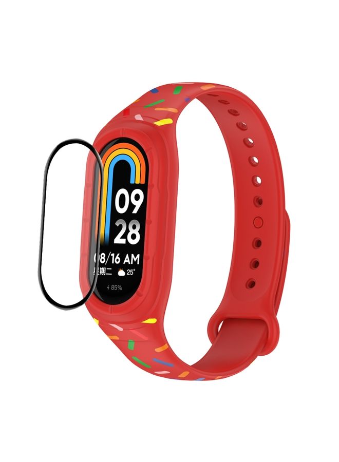 Replacement Strap For Xiaomi Mi Band 8 ENKAY Hat-Prince Full Coverage Screen Protector + Adjsutable Silicone Sport Loop Strap Watchband Red