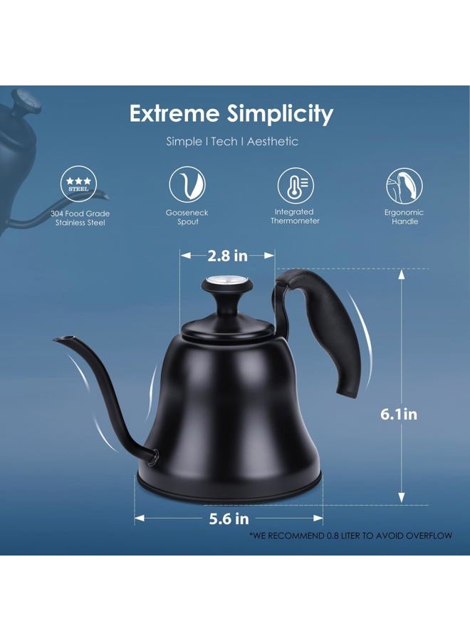 Chefbar Tea Kettle with Thermometer Stovetop Gooseneck Kettle 28oz 0.8L Pour Over Coffee Pot, Matte Black Camping Home Kitchen Water Boiler, 1Pack - Image 5