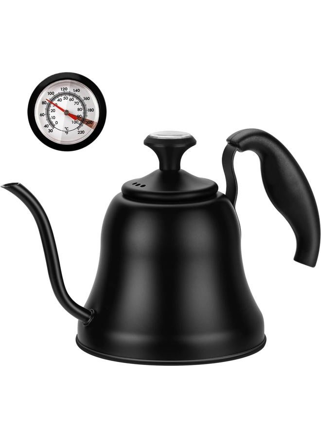 Chefbar Tea Kettle with Thermometer Stovetop Gooseneck Kettle 28oz 0.8L Pour Over Coffee Pot, Matte Black Camping Home Kitchen Water Boiler, 1Pack - Image 1