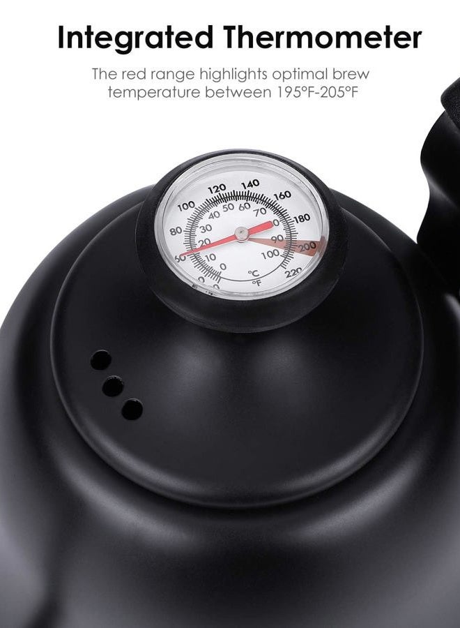 Chefbar Tea Kettle with Thermometer Stovetop Gooseneck Kettle 28oz 0.8L Pour Over Coffee Pot, Matte Black Camping Home Kitchen Water Boiler, 1Pack - Image 3