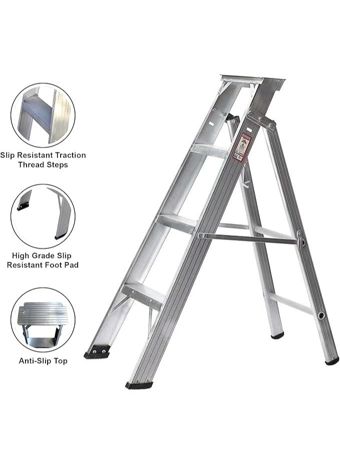EMC Dual Purpose Aluminium 4 Step Ladder - Heavy Duty, 250 lbs Capacity, Slip-Resistant Steps, Safety Lock, Compact Size - Image 2