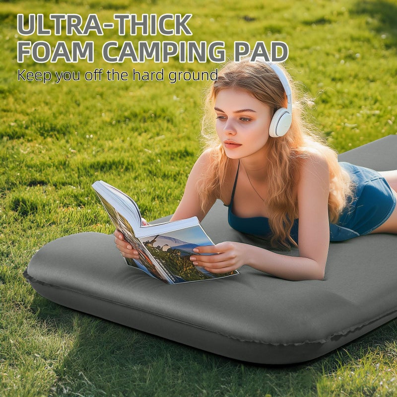 Wevelel Memory Foam Camping Mattress Pad, 3.5" Ultra-Thick Sleeping Mats for Camping, Easy Inflate&Deflate,9.5 R-Value(Gray) - Image 2