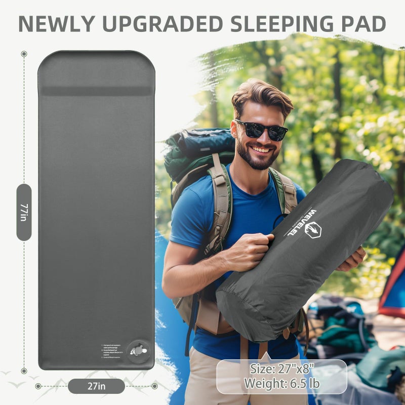 Wevelel Memory Foam Camping Mattress Pad, 3.5" Ultra-Thick Sleeping Mats for Camping, Easy Inflate&Deflate,9.5 R-Value(Gray) - Image 3