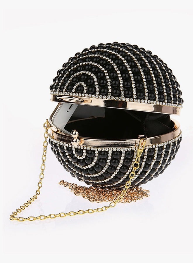 Loquat Womens spherical handbag, Stone detail spherical clutch， Fashion rhinestone shoulder bag, portable wallet, can store keys, lipstick, perfume, suitable for weddings, parties, shopping, dating  - Image 3
