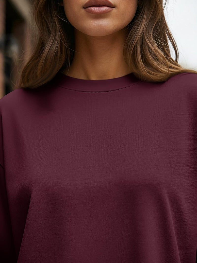 Trendy Queen Womens Spring Tops Oversized Long Sleeve T Shirts 2026 Basic Tee Fall Casual Workout Y2K Clothes Burgundy M - Image 5