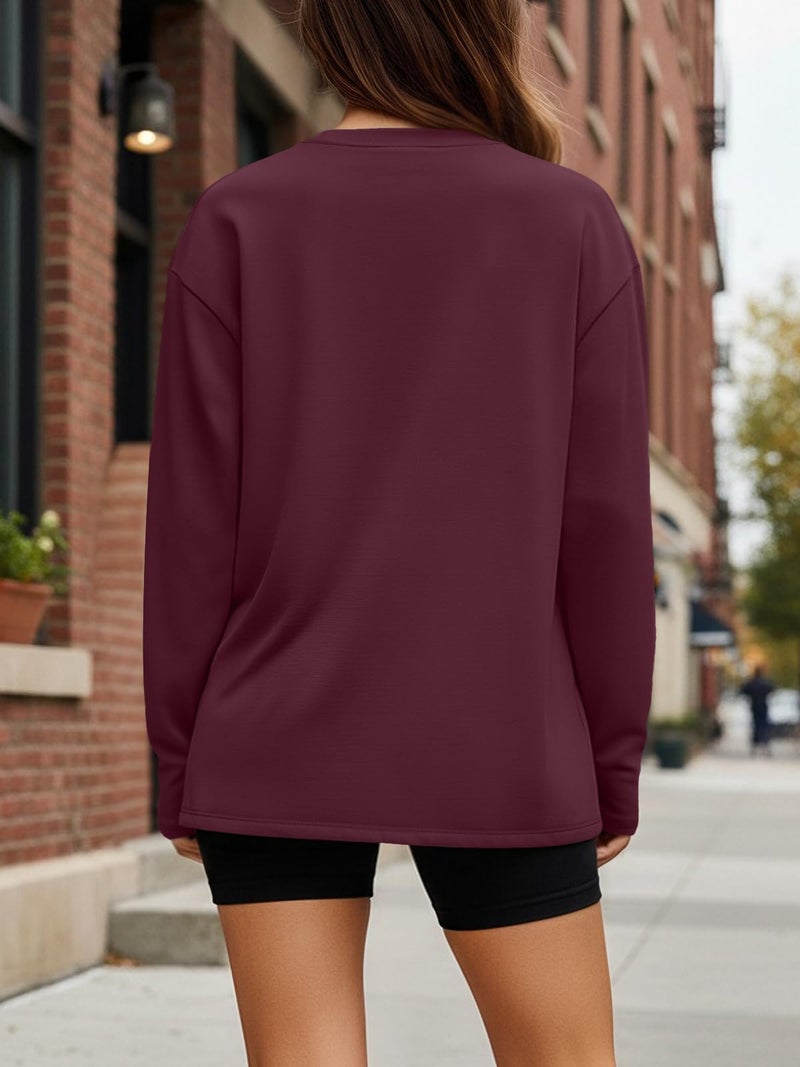 Trendy Queen Womens Spring Tops Oversized Long Sleeve T Shirts 2026 Basic Tee Fall Casual Workout Y2K Clothes Burgundy M - Image 4
