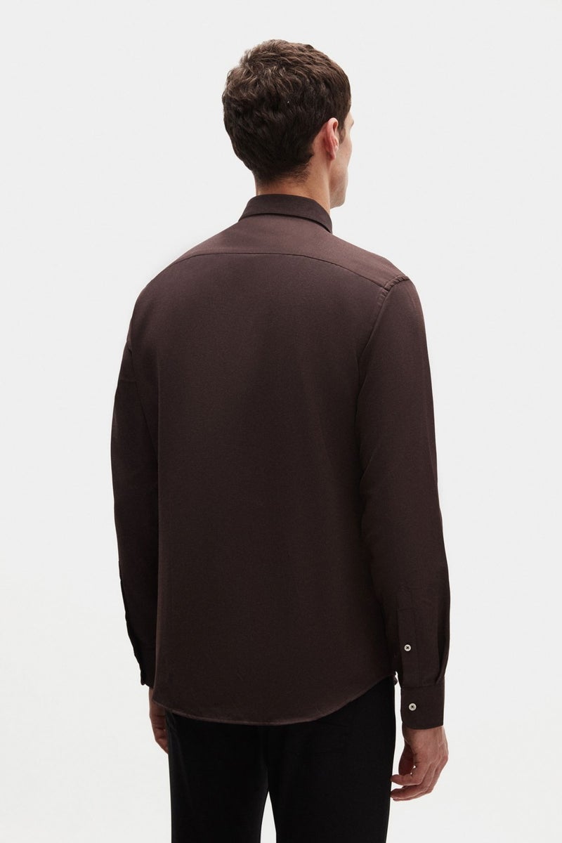 D'S DAMAT Slim Fit Bitter Brown Oxford Button-down Collar Easy Ironable Embroidered Detailed Cotton Shirt 4HC02ORT03265 - Image 3