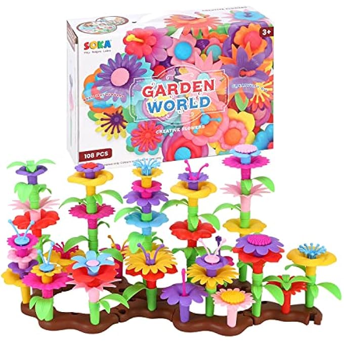 SOKA GARDEN WORLD CREATIVE FLOWERS 108 PCS FLOWER GARDEN BUILDING TOY SET FLORAL ARRANGEMENT BOUQUET BLOCKS DIY ART AND CRAFT KIT INDOOR OUTDOOR FOR CHILDREN KIDS GIRLS BOYS AGES 3 YEAR OLD + - Image 2