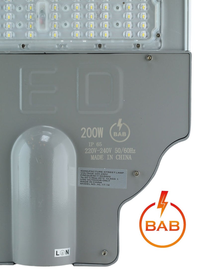 بي أيه بي كشاف شارع ليد المنيوم مقاوم للظروف القاسية للحرارة والماء  اصلي مضمون بقوة 200 واط لون الإضاءة ابيض 6500K ويحتوي على خلية للتشغيل التلقائي عند حلول الظلام - Image 2