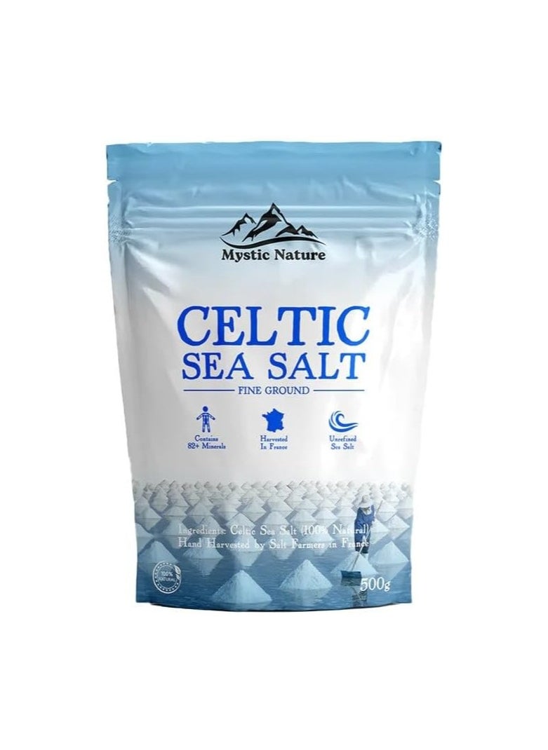 Mystic Nature Mystic Nature Fine Ground Celtic Sea Salt - 500g | 100% Natural Celtic sea Salt | Organic Farmers & Growers Certified | Uniquely Harvested In France Providing Exceptional 82+ Minerals | UK Brand  - Image 1