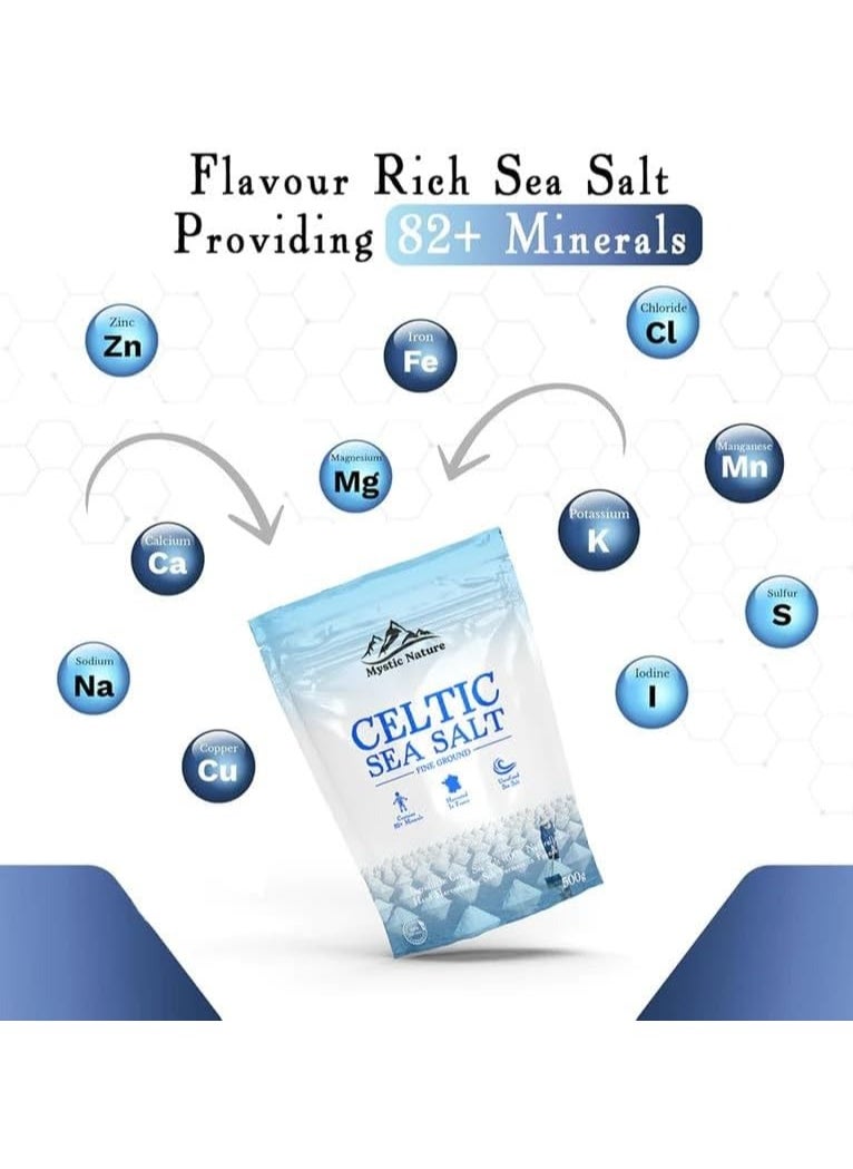 Mystic Nature Mystic Nature Fine Ground Celtic Sea Salt - 500g | 100% Natural Celtic sea Salt | Organic Farmers & Growers Certified | Uniquely Harvested In France Providing Exceptional 82+ Minerals | UK Brand  - Image 4