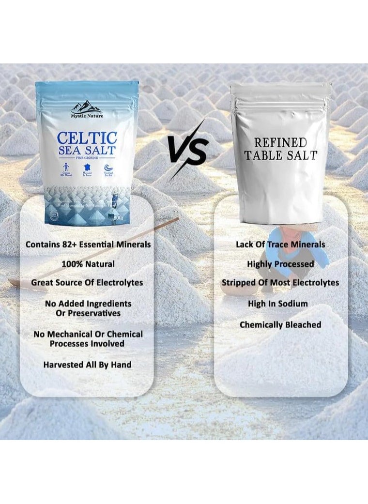 Mystic Nature Mystic Nature Fine Ground Celtic Sea Salt - 500g | 100% Natural Celtic sea Salt | Organic Farmers & Growers Certified | Uniquely Harvested In France Providing Exceptional 82+ Minerals | UK Brand  - Image 5