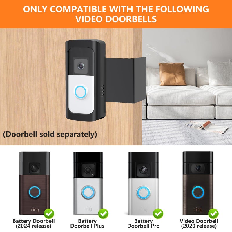 Mamerry Anti-Theft Video Doorbell Camera Mount, Doorbell Bracket No Drilling Compatible with Video Doorbell for Houses, Apartments, Rentals (Black) - Image 2