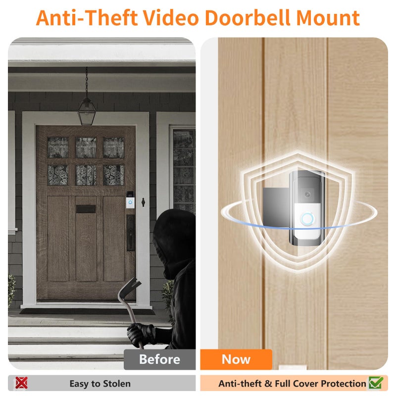 Mamerry Anti-Theft Video Doorbell Camera Mount, Doorbell Bracket No Drilling Compatible with Video Doorbell for Houses, Apartments, Rentals (Black) - Image 5