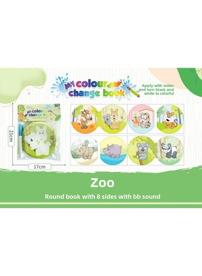 Children's EVA Color Changing Cloth Book Baby Summer Water Play Toy Color Educational Early Education Color Changing Bath Book-Color:Zoo -8-sided Book-Round  - Image 1
