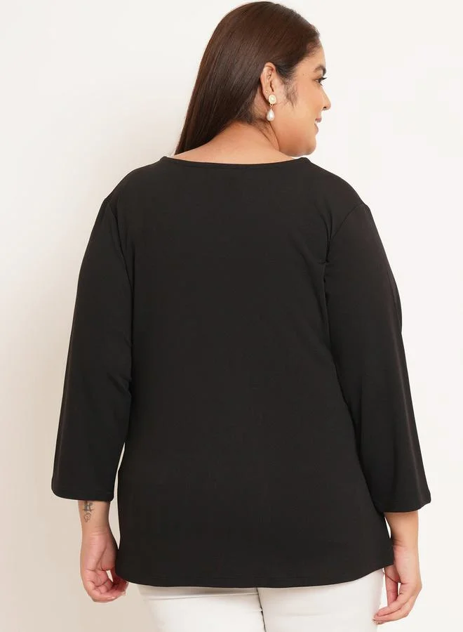 U&F Plus Solid V Neck Top with Buttons by Styli