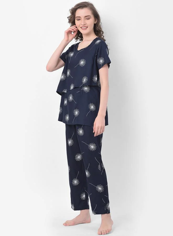 Clovia Dandelion Print Nursing Top and Pyjama Set
