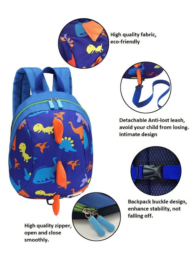 دي بي حقيبة ظهر صغيرة للأطفال على شكل ديناصور مع مقود وحقيبة كتب للأطفال الصغار (أزرق داكن) - Image 5