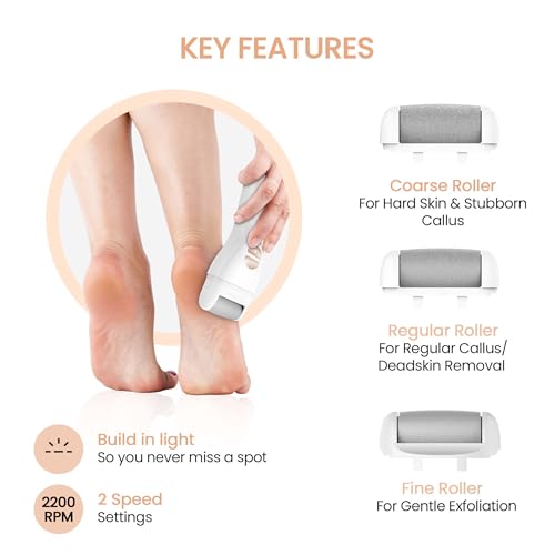 PROTOUCH Bliss Callus Remover | Rechargeable Electric Foot Scrubber for Dead Skin & Cracked Heels | 3 Roller Heads, 2 Speeds | Professional Pedicure Tool | 1 Year Doorstep Warranty - Image 2