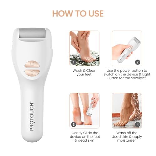 PROTOUCH Bliss Callus Remover | Rechargeable Electric Foot Scrubber for Dead Skin & Cracked Heels | 3 Roller Heads, 2 Speeds | Professional Pedicure Tool | 1 Year Doorstep Warranty - Image 4