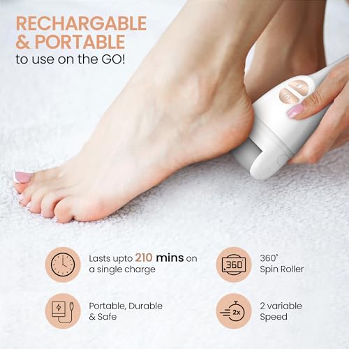 PROTOUCH Bliss Callus Remover | Rechargeable Electric Foot Scrubber for Dead Skin & Cracked Heels | 3 Roller Heads, 2 Speeds | Professional Pedicure Tool | 1 Year Doorstep Warranty - Image 3