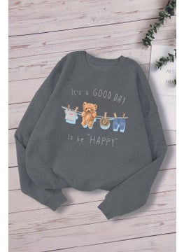 Myada New Season It's A Good Day To Be Happy Written Oversize Hooded Kids Sweatshirt 13586  - Image 1