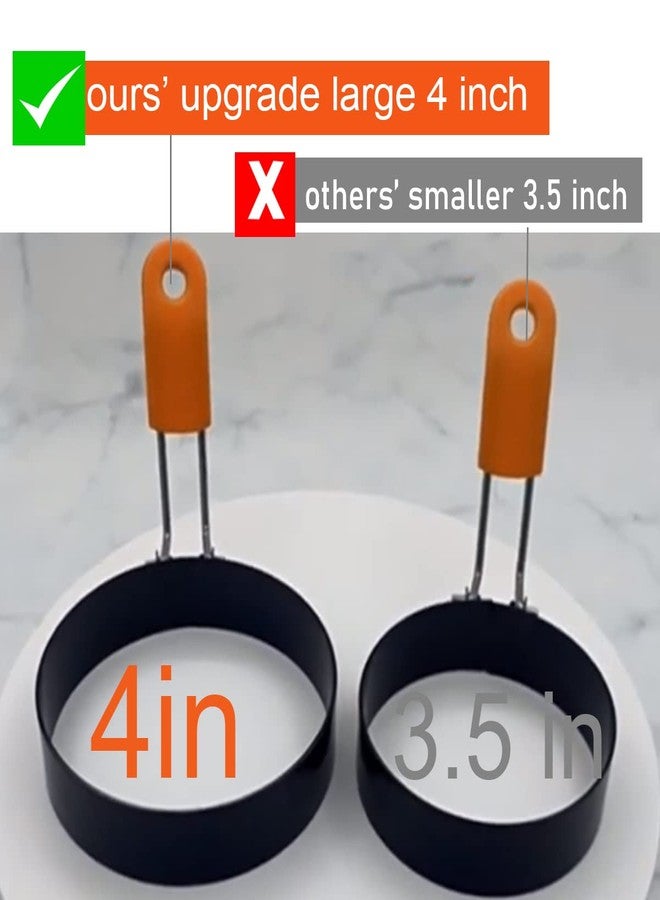 WOWITIS Upgrade 4" Large Egg Rings Set for Griddle,4 Packs Non-stick Stainless Steel Round Egg Ring for Frying Egg Pancake Mold Ring Omelette Ring Shapper for Muffin with 1X Oil Brush & 1X Egg Separator - Image 2