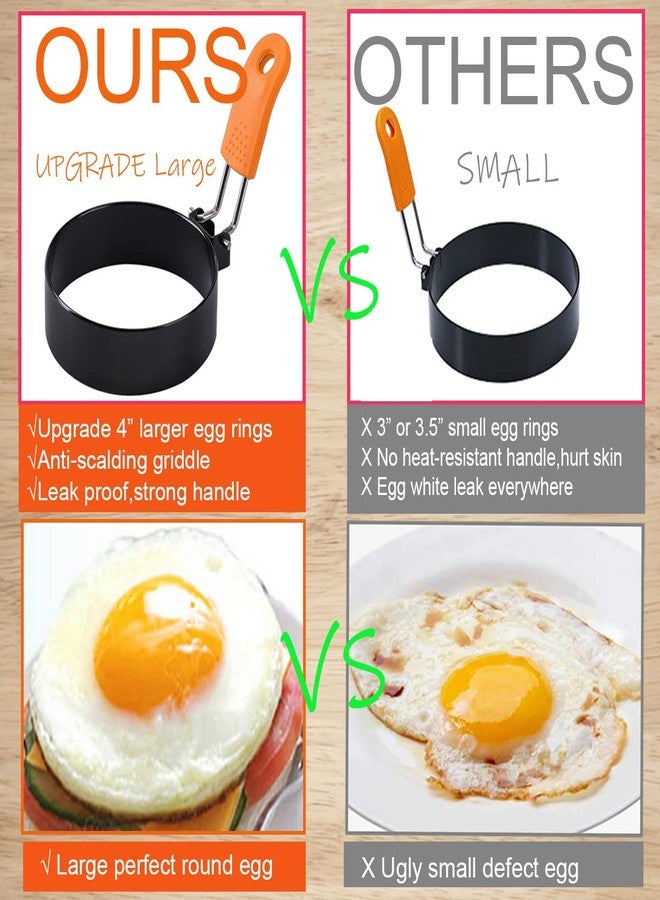WOWITIS Upgrade 4" Large Egg Rings Set for Griddle,4 Packs Non-stick Stainless Steel Round Egg Ring for Frying Egg Pancake Mold Ring Omelette Ring Shapper for Muffin with 1X Oil Brush & 1X Egg Separator - Image 3