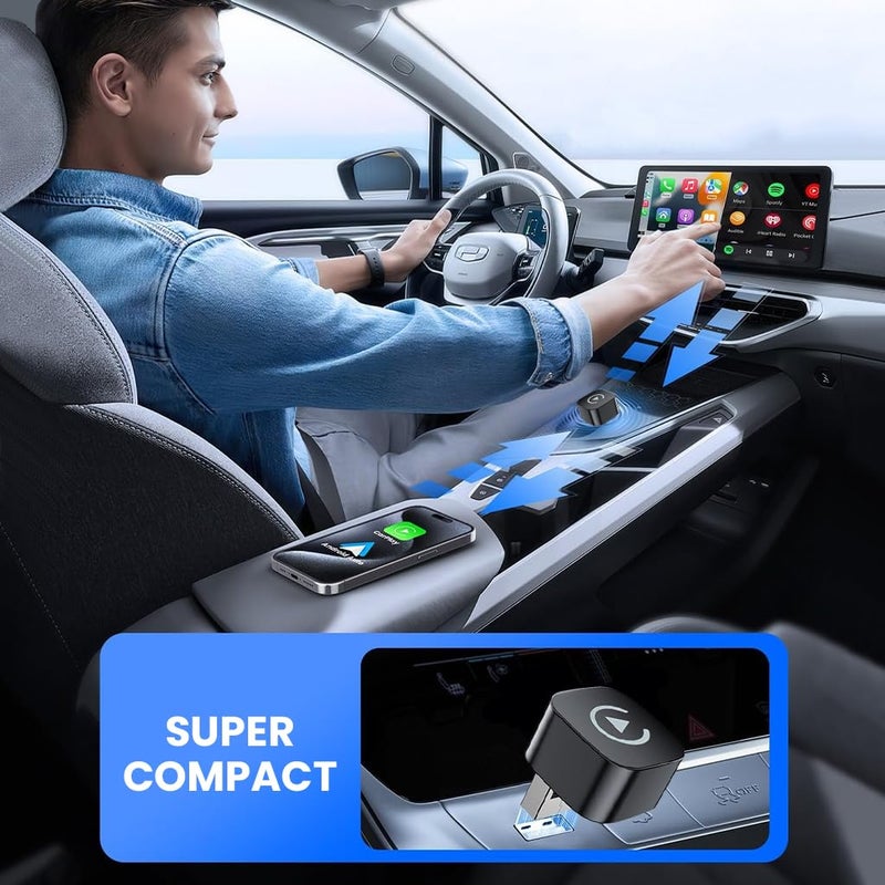 TECPHILE CarDock Wired to Wireless CarPlay & Android Auto Adapter | USB-A Plug with USB-C Converter | Dual-Band WiFi 2.4G/5G | Bluetooth 5.0 | Plug & Play for Car Infotainment Systems (Black) - Image 3