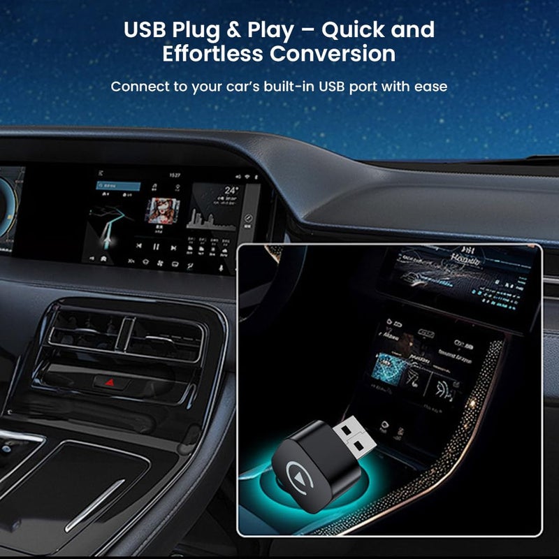 TECPHILE CarDock Wired to Wireless CarPlay & Android Auto Adapter | USB-A Plug with USB-C Converter | Dual-Band WiFi 2.4G/5G | Bluetooth 5.0 | Plug & Play for Car Infotainment Systems (Black) - Image 5