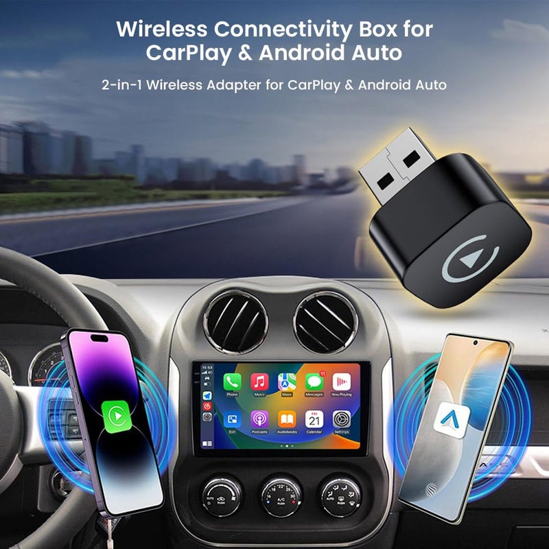 TECPHILE CarDock Wired to Wireless CarPlay & Android Auto Adapter | USB-A Plug with USB-C Converter | Dual-Band WiFi 2.4G/5G | Bluetooth 5.0 | Plug & Play for Car Infotainment Systems (Black) - Image 2