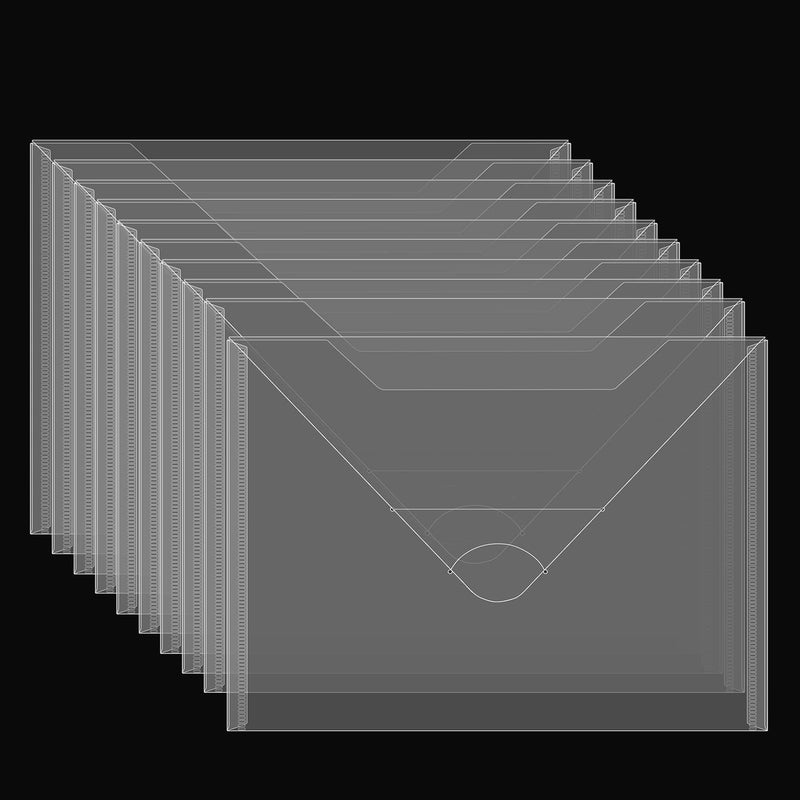 CYFUN DESIGN 10 Pack Stamp and Dies Storage Pocket875x6 inch Large Size Plastic Storage Envelopes Transparent Plastic Folders for Cutting Dies Stencil Embossing Crafts for DIY Scrapbooking Craft Organizer Holder