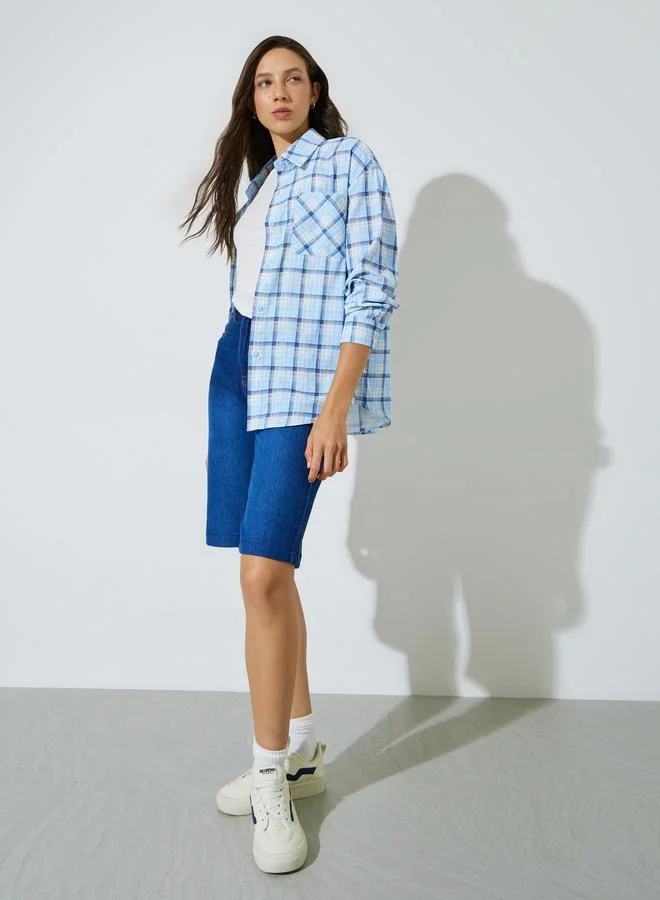 ستايلي Multi-Color Checked Pocket Detail Long Sleeves Shirt