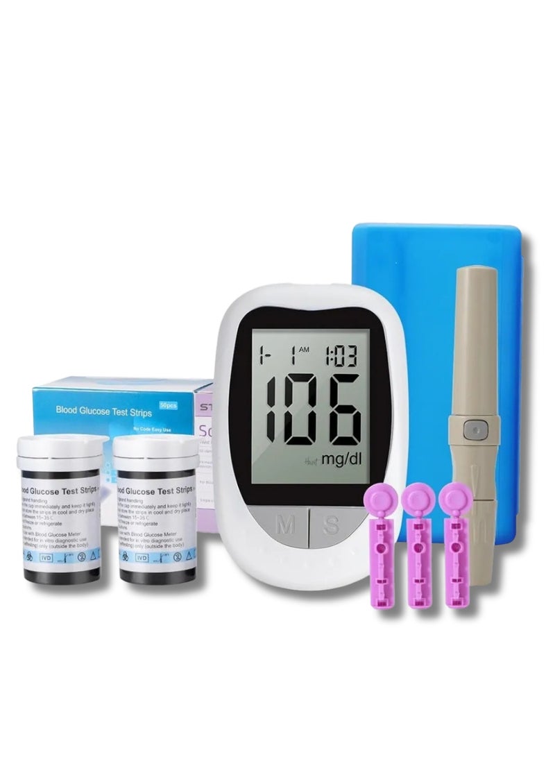 Houmt Blood Glucose Monitor Kit High Accuracy Blood Sugar Test Kit with 50 Glucometer Strips 50 Lancets 1 Lancing Device Diabetes Testing Kit No Coding Required Travel Size - Image 1