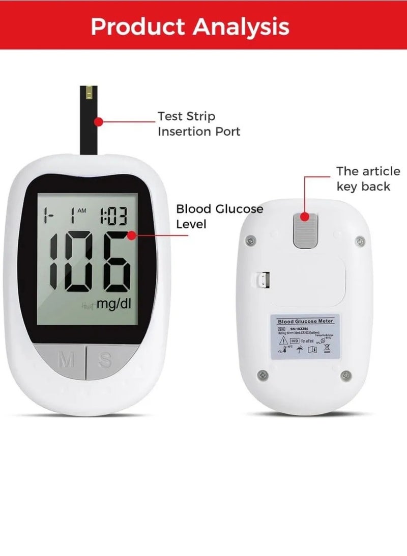 Houmt Blood Glucose Monitor Kit High Accuracy Blood Sugar Test Kit with 50 Glucometer Strips 50 Lancets 1 Lancing Device Diabetes Testing Kit No Coding Required Travel Size - Image 2