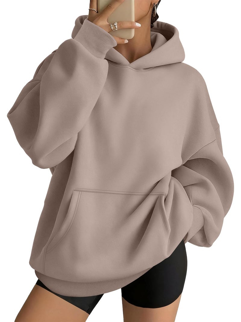 AUTOMET Womens Oversized Hoodies Fleece Trendy Sweatshirts 2026 Pullover Coffee Grey XL - Image 1