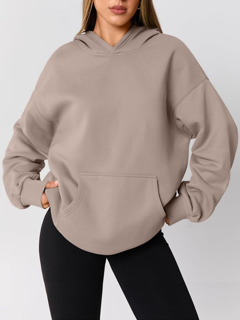 AUTOMET Womens Oversized Hoodies Fleece Trendy Sweatshirts 2026 Pullover Coffee Grey XL - Image 2