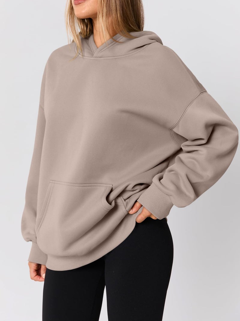 AUTOMET Womens Oversized Hoodies Fleece Trendy Sweatshirts 2026 Pullover Coffee Grey XL - Image 3