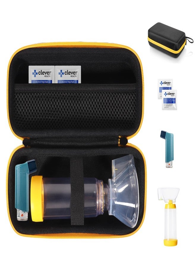 CaseSack Inhaler Holder case for inhaler spacer and Asthma Inhaler for Adults and Kids, with Rooms for Pills and Other Essentials (Black with yellow zip) - Image 1