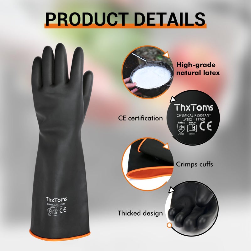 ThxToms Heavy Duty Latex Gloves, Resist Strong Acid, Alkali and Oil, 22", 1 Pair - Image 5