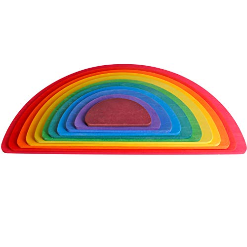Dinhon 11Pcs Semicircle Stacking Toys Game Rainbow Stacker Wood Building Blocks Set for Kids Construction Building Toys Set Preschool Wooden Blocks for Boys Girl Colorful Learning Educational Toys - Image 5
