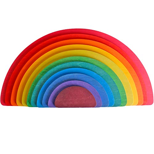 Dinhon 11Pcs Semicircle Stacking Toys Game Rainbow Stacker Wood Building Blocks Set for Kids Construction Building Toys Set Preschool Wooden Blocks for Boys Girl Colorful Learning Educational Toys - Image 1