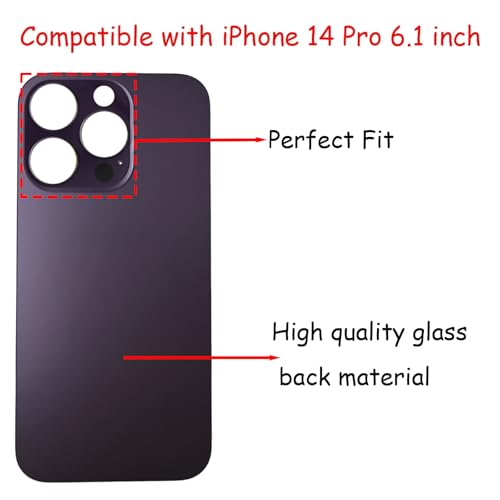 Anglepingping 14 Pro Back Glass Replacement for iPhone 14 Pro Rear Back Glass with Pre-Installed Adhesive + Reparing Toolkit(Deep Purple) - Image 2